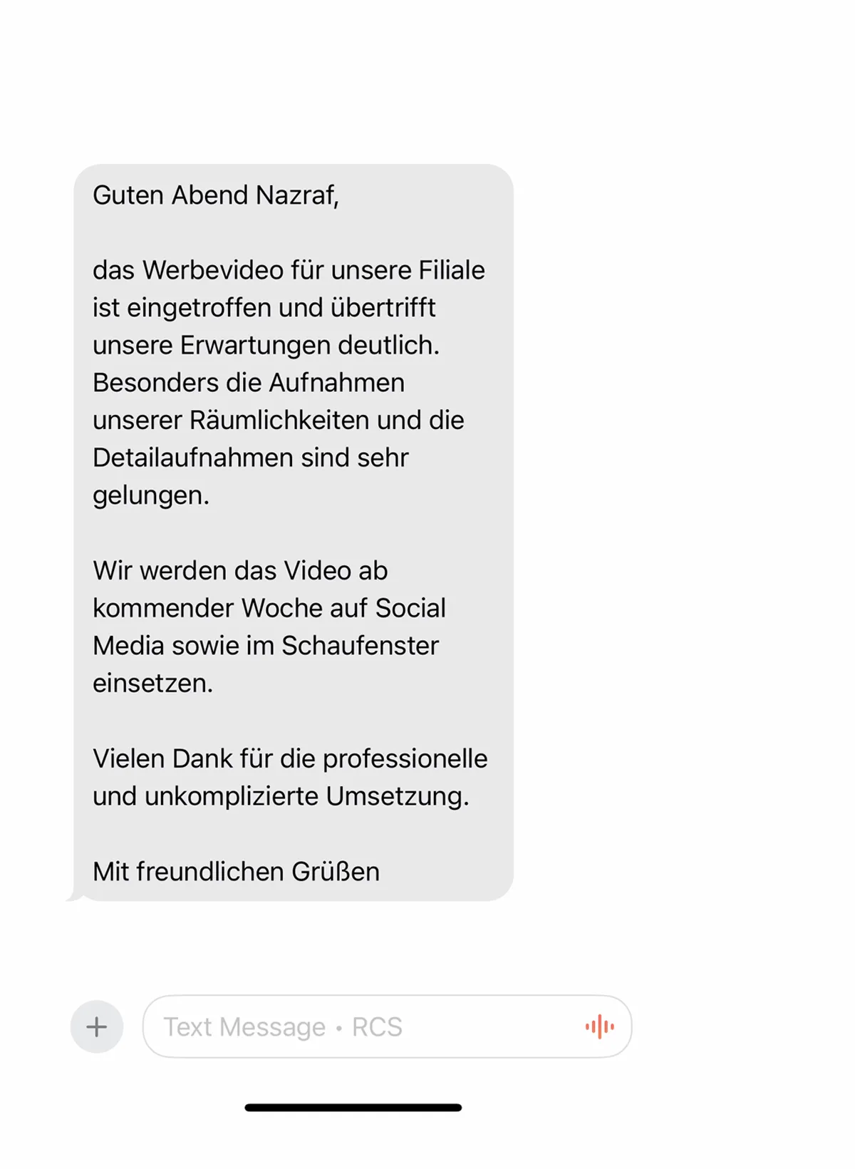 iMessage-Nachricht eines Business-Kunden