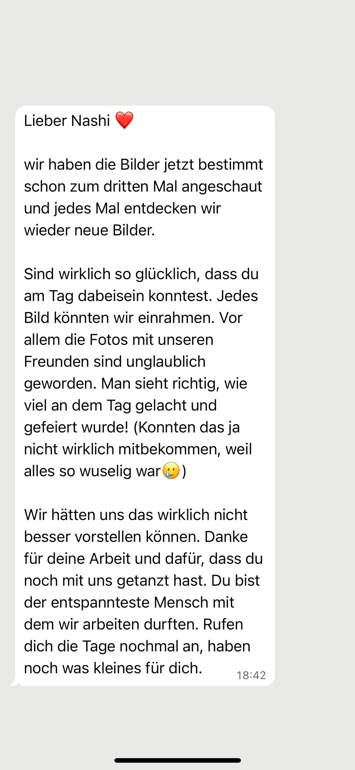 WhatsApp-Nachricht nach einer Hochzeit